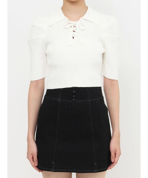 EATME（イートミー）の「レースアップカラーニットTOP（ニット/セーター・レディース・ブラック/オフホワイト/イエロー・FREE）」の19枚目の写真