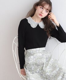 ◆【衿付け外し可能/2WAY】レース衿リブニット