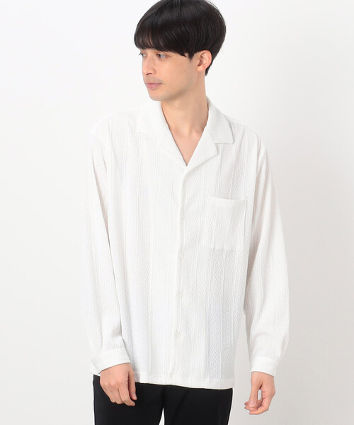 COMME CA ISM（コムサイズム）の「ケーブルジャカード オープンカラーシャツ（シャツ/ブラウス・メンズ・ブラック/ホワイト・MEDIUM/LARGE）」の2枚目の写真