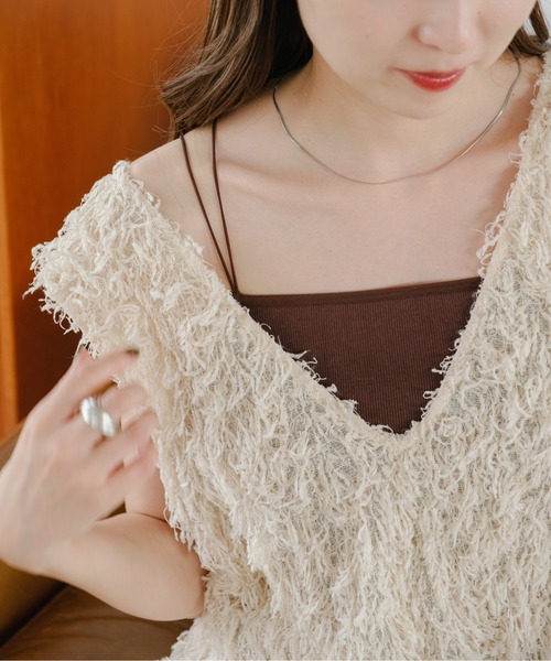 Kastane（カスタネ）の「カップ付きクロップドブラキャミ（キャミソール・レディース・ブラック/ライム/ミント/オフホワイト/グレー/オレンジ/アイボリー/ダークブラウン・FREE）」の6枚目の写真