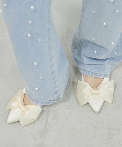 Futier land(フューティアランド)の「サテンビッグリボンミュール(サンダル・レディース・アイボリー/ブラック/シルバー・36/37/38/39/40)」の13枚目の写真