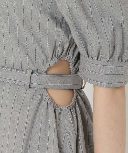 ルーデルサイド配色スリットベルトS ストライプシャツワンピース REDYAZEL（レディアゼル）の「サイドカットストライプシャツ
