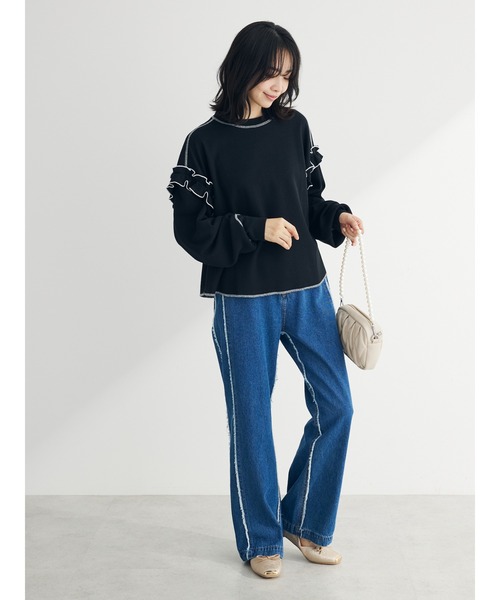 Green　Parks（グリーンパークス）の「・Double　Flags　ワッフルカラーstロンTEE（Tシャツ/カットソー・レディース・オフホワイト/杢グレー/ブルー/ブラック・FREE）」の9枚目の写真