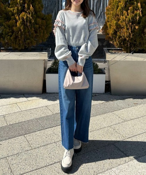 Green　Parks（グリーンパークス）の「・Double　Flags　ワッフルカラーstロンTEE（Tシャツ/カットソー・レディース・オフホワイト/杢グレー/ブルー/ブラック・FREE）」の17枚目の写真