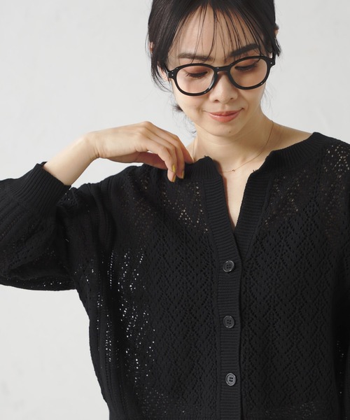 FOUND GOOD(ファウンドグッド)の「DRYタッチ スカシ編み7分袖ニットカーディガン(カーディガン/ボレロ・レディース・ブラック/レッド系5/ホワイト系5/ブラウン系5・S/M/L)」の10枚目の写真