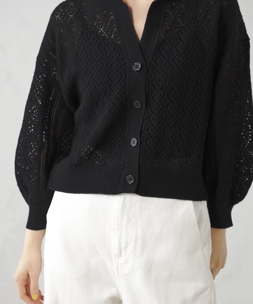 FOUND GOOD(ファウンドグッド)の「DRYタッチ スカシ編み7分袖ニットカーディガン(カーディガン/ボレロ・レディース・ブラック/レッド系5/ホワイト系5/ブラウン系5・S/M/L)」の11枚目の写真