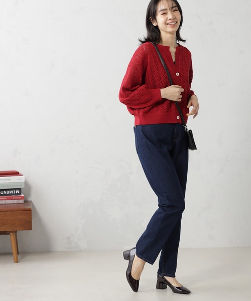 FOUND GOOD(ファウンドグッド)の「DRYタッチ スカシ編み7分袖ニットカーディガン(カーディガン/ボレロ・レディース・ブラック/レッド系5/ホワイト系5/ブラウン系5・S/M/L)」の17枚目の写真