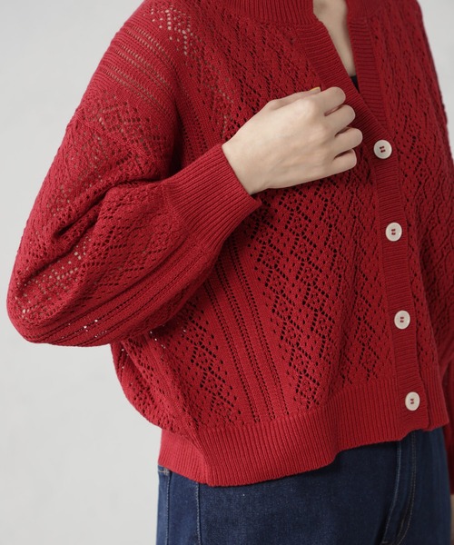 FOUND GOOD(ファウンドグッド)の「DRYタッチ スカシ編み7分袖ニットカーディガン(カーディガン/ボレロ・レディース・ブラック/レッド系5/ホワイト系5/ブラウン系5・S/M/L)」の19枚目の写真