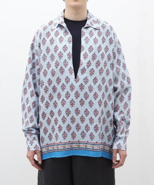 EDIFICE(エディフィス)の「インディア パネル スキッパー シャツ(シャツ/ブラウス・メンズ・ベージュ/ブルー系その他/グレー/ホワイト・MEDIUM/LARGE)」の5枚目の写真