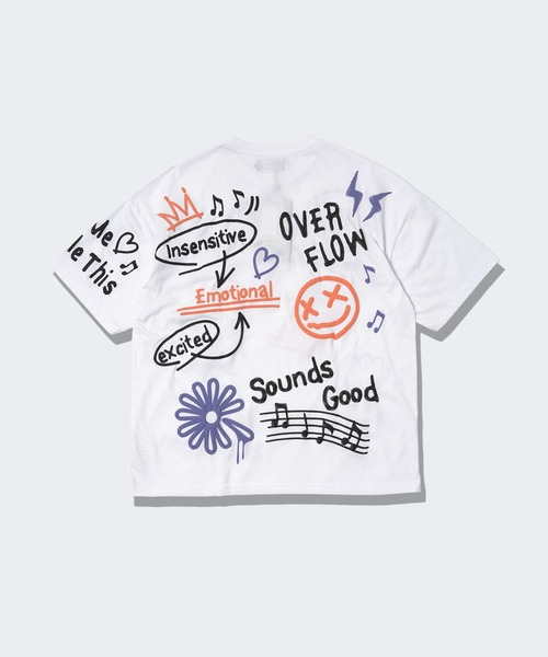 unisex】落書き風 総柄 Tシャツ / オーバーサイズ Tシャツ