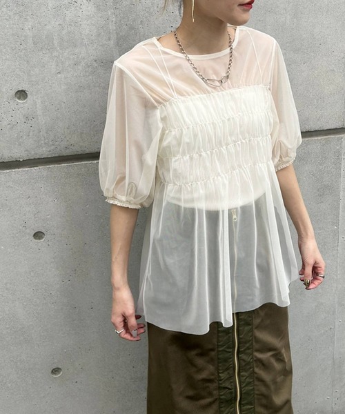 bohmal（ボマール）の「チュールシャーリングトップス（Tシャツ/カットソー・レディース・アイボリー/ブラック・MEDIUM）」の2枚目の写真