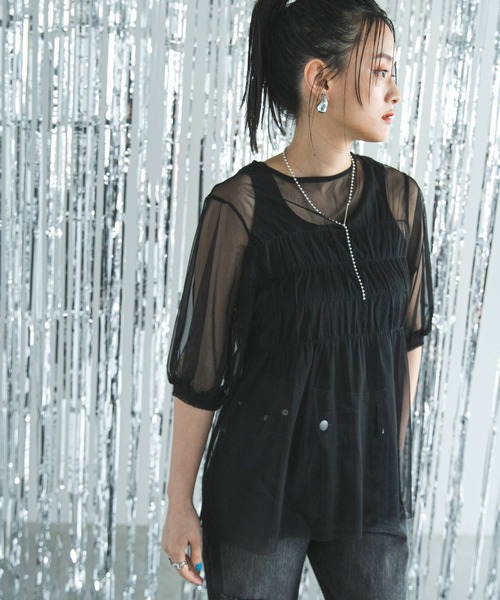 bohmal（ボマール）の「チュールシャーリングトップス（Tシャツ/カットソー・レディース・アイボリー/ブラック・MEDIUM）」の4枚目の写真