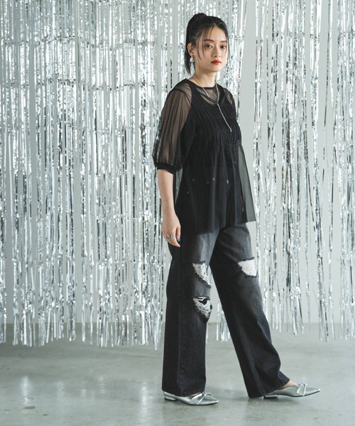 bohmal（ボマール）の「チュールシャーリングトップス（Tシャツ/カットソー・レディース・アイボリー/ブラック・MEDIUM）」の8枚目の写真