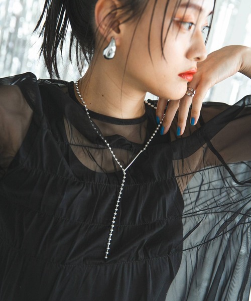 bohmal（ボマール）の「チュールシャーリングトップス（Tシャツ/カットソー・レディース・アイボリー/ブラック・MEDIUM）」の12枚目の写真