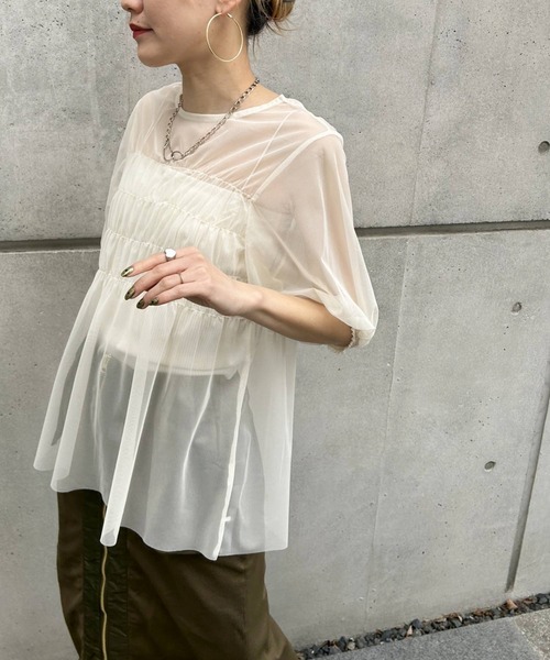 bohmal（ボマール）の「チュールシャーリングトップス（Tシャツ/カットソー・レディース・アイボリー/ブラック・MEDIUM）」の19枚目の写真