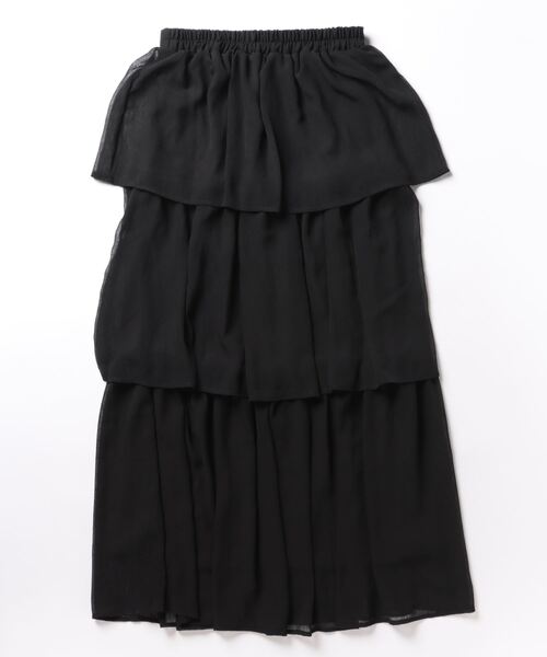 STYLEBLOCK（スタイルブロック）の「シアー楊柳ティアードスカート（スカート・レディース・イエロー/ライトベージュ/ブラック・M）」の4枚目の写真