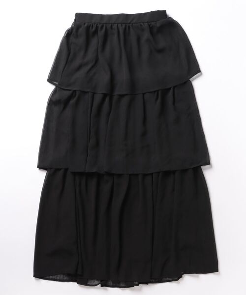 STYLEBLOCK（スタイルブロック）の「シアー楊柳ティアードスカート（スカート・レディース・イエロー/ライトベージュ/ブラック・M）」の5枚目の写真