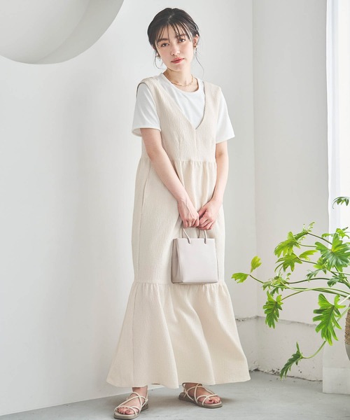 mil(ミル)の「【150㎝前後の小柄さんサイズ】ぽこぽこ裾切替えジャンスカ(ワンピース・レディース・モカ/ブラック/ライトベージュ・XS/S)」の3枚目の写真