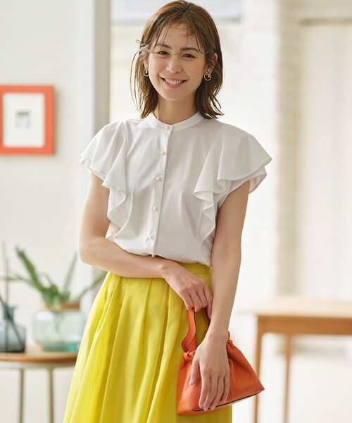 組曲(クミキョク)の「プレーティング天竺 パールボタンブラウス(Tシャツ/カットソー・レディース・ネイビー系/サックスブルー系/アイボリー系・S2)」の6枚目の写真