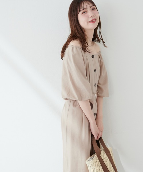 natural couture(ナチュラルクチュール)の「ベルト付バルーンスリーブワンピース(ワンピース・レディース・ブラック/ブルー/ライトベージュ/ラベンダー/その他1・FREE)」の14枚目の写真