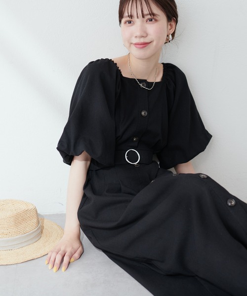 natural couture(ナチュラルクチュール)の「ベルト付バルーンスリーブワンピース(ワンピース・レディース・ブラック/ブルー/ライトベージュ/ラベンダー/その他1・FREE)」の6枚目の写真
