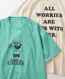 make a ray!（メイク ア レイ！）の「「CHEERS/AWESONE」MOJASH ヒゲおじイラスト フロント＆バックBIGロゴデザイン ビッグシルエット クルーネック半袖Tシャツ/オーバーサイズ（Tシャツ/カットソー・メンズ）」