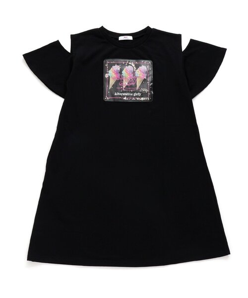 algy(アルジー)の「【接触冷感・吸水速乾】アイスプリントフレークTワンピ(ワンピース・キッズ・ミント/ピンク/ブラック・XX-SMALL/X-SMALL/SMALL/MEDIUM)」の2枚目の写真