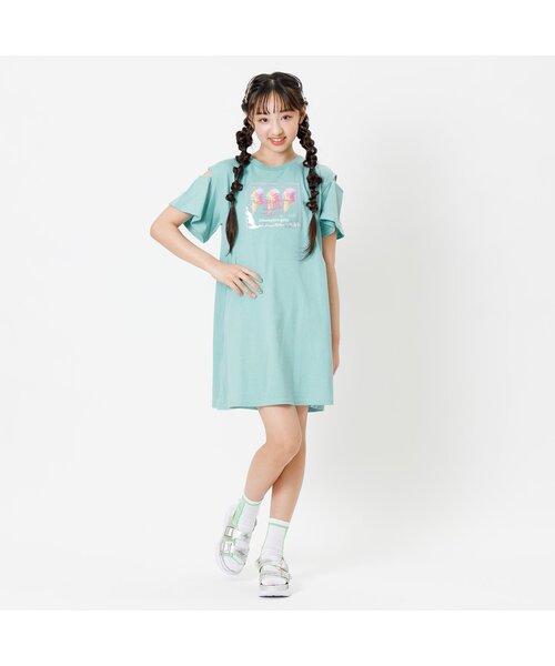 algy(アルジー)の「【接触冷感・吸水速乾】アイスプリントフレークTワンピ(ワンピース・キッズ・ミント/ピンク/ブラック・XX-SMALL/X-SMALL/SMALL/MEDIUM)」の4枚目の写真