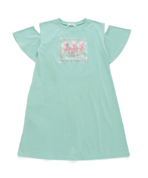 algy(アルジー)の「【接触冷感・吸水速乾】アイスプリントフレークTワンピ(ワンピース・キッズ・ミント/ピンク/ブラック・XX-SMALL/X-SMALL/SMALL/MEDIUM)」の6枚目の写真