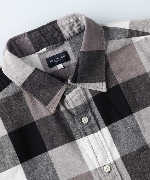 BACK NUMBER（バックナンバー）の「BACK NUMBER(バックナンバー)【メンズ】フェード加工半袖チェックシャツ（シャツ/ブラウス・メンズ・ブラック×ホワイト/ベージュ・S/M/L/XL）」の10枚目の写真