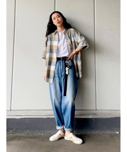 BACK NUMBER（バックナンバー）の「BACK NUMBER(バックナンバー)【メンズ】フェード加工半袖チェックシャツ（シャツ/ブラウス・メンズ・ブラック×ホワイト/ベージュ・S/M/L/XL）」の5枚目の写真