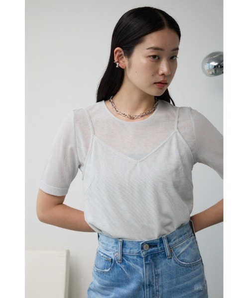 AZUL by moussy(アズールバイマウジー)の「ラメカットビスチェセットトップス(Tシャツ/カットソー・レディース・レッド/ライトグレー/ブルー/ブラック・FREE)」の5枚目の写真