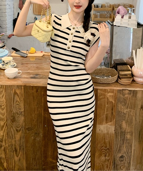 Twinkle;pm（トゥインクルピーエム）の「ノースリーブボーダーワンピース（ワンピース・レディース・ブラック/アイボリー・MEDIUM/LARGE）」の3枚目の写真