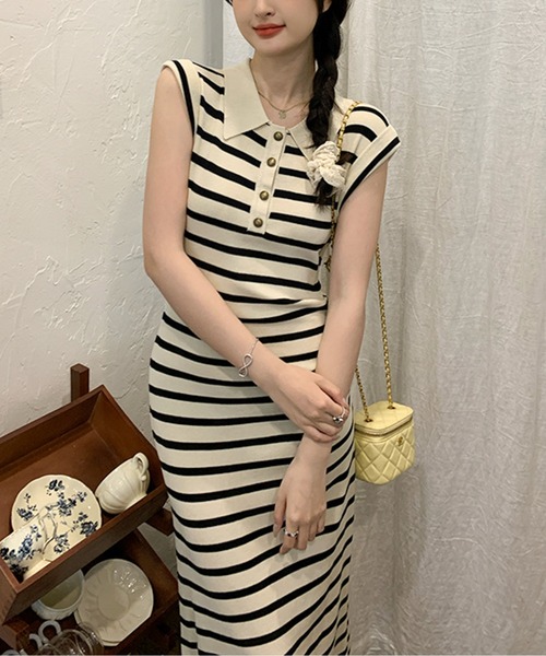 Twinkle;pm（トゥインクルピーエム）の「ノースリーブボーダーワンピース（ワンピース・レディース・ブラック/アイボリー・MEDIUM/LARGE）」の4枚目の写真