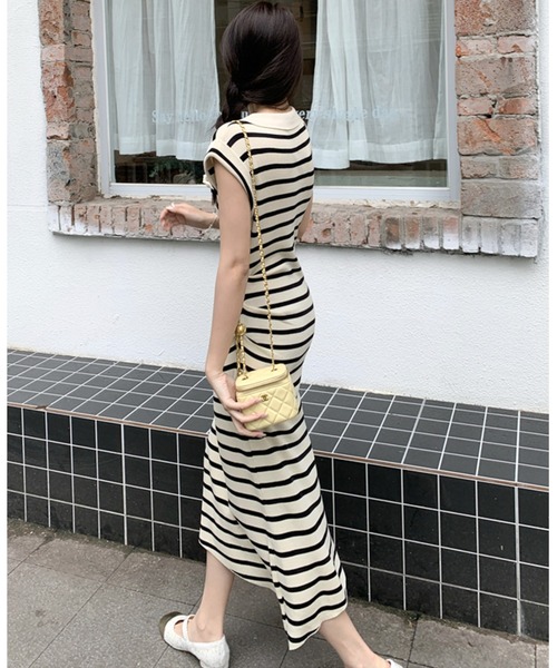 Twinkle;pm（トゥインクルピーエム）の「ノースリーブボーダーワンピース（ワンピース・レディース・ブラック/アイボリー・MEDIUM/LARGE）」の8枚目の写真