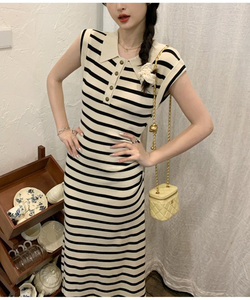 Twinkle;pm（トゥインクルピーエム）の「ノースリーブボーダーワンピース（ワンピース・レディース・ブラック/アイボリー・MEDIUM/LARGE）」の11枚目の写真