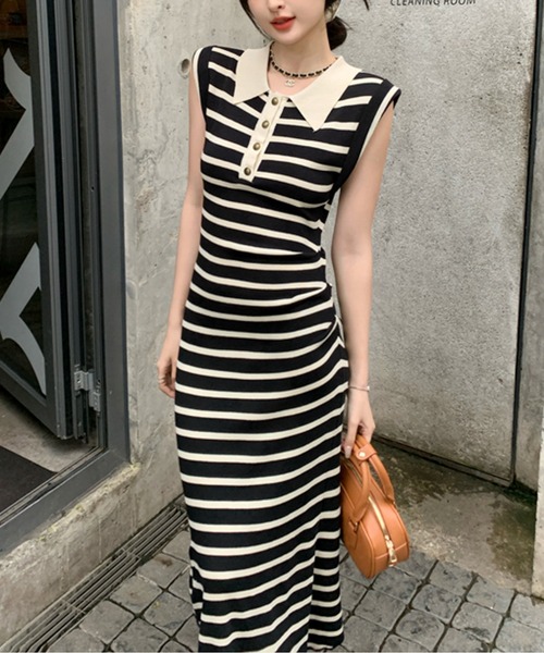 Twinkle;pm（トゥインクルピーエム）の「ノースリーブボーダーワンピース（ワンピース・レディース・ブラック/アイボリー・MEDIUM/LARGE）」の13枚目の写真