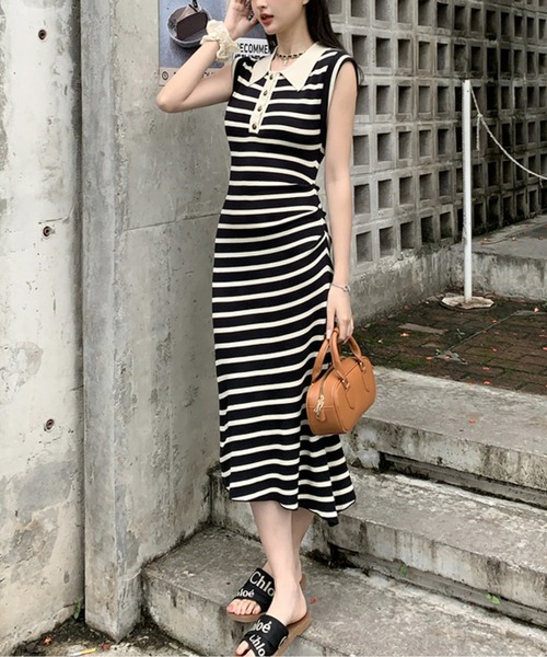 Twinkle;pm（トゥインクルピーエム）の「ノースリーブボーダーワンピース（ワンピース・レディース・ブラック/アイボリー・MEDIUM/LARGE）」の16枚目の写真