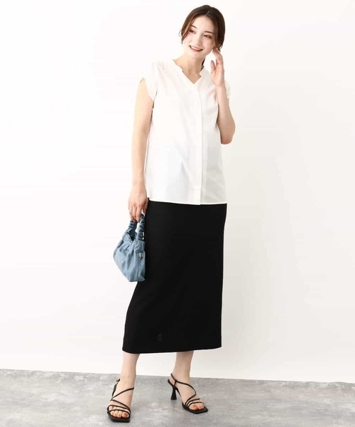 MK MICHEL KLEIN（エムケーミッシェルクラン）の「ポコポコナロースカート/洗える（スカート・レディース・ブラック/アイボリー・38）」の3枚目の写真