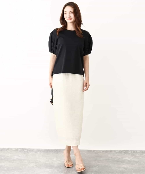 MK MICHEL KLEIN（エムケーミッシェルクラン）の「ポコポコナロースカート/洗える（スカート・レディース・ブラック/アイボリー・38）」の5枚目の写真