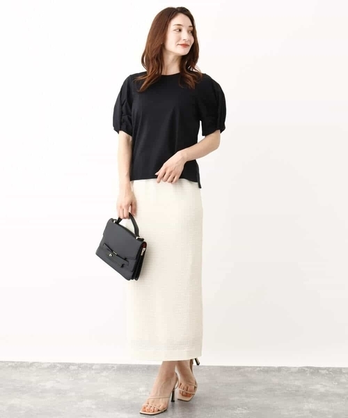 MK MICHEL KLEIN（エムケーミッシェルクラン）の「ポコポコナロースカート/洗える（スカート・レディース・ブラック/アイボリー・38）」の6枚目の写真