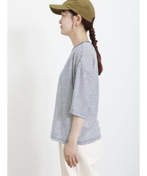 Samansa Mos2（サマンサ モスモス）の「ロゴ刺繍シアーボーダーTシャツ（Tシャツ/カットソー・レディース・グリーン/ブルー/ピンク/キナリ・F）」の18枚目の写真