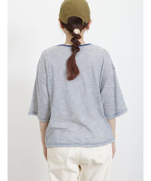 Samansa Mos2（サマンサ モスモス）の「ロゴ刺繍シアーボーダーTシャツ（Tシャツ/カットソー・レディース・グリーン/ブルー/ピンク/キナリ・F）」の19枚目の写真