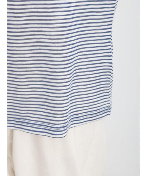 Samansa Mos2（サマンサ モスモス）の「ロゴ刺繍シアーボーダーTシャツ（Tシャツ/カットソー・レディース・グリーン/ブルー/ピンク/キナリ・F）」の12枚目の写真