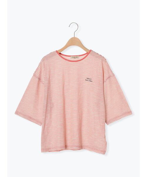 Samansa Mos2（サマンサ モスモス）の「ロゴ刺繍シアーボーダーTシャツ（Tシャツ/カットソー・レディース・グリーン/ブルー/ピンク/キナリ・F）」の14枚目の写真