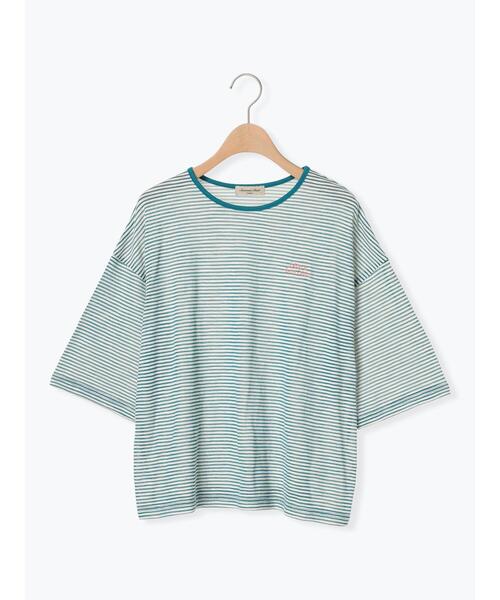 Samansa Mos2（サマンサ モスモス）の「ロゴ刺繍シアーボーダーTシャツ（Tシャツ/カットソー・レディース・グリーン/ブルー/ピンク/キナリ・F）」の15枚目の写真