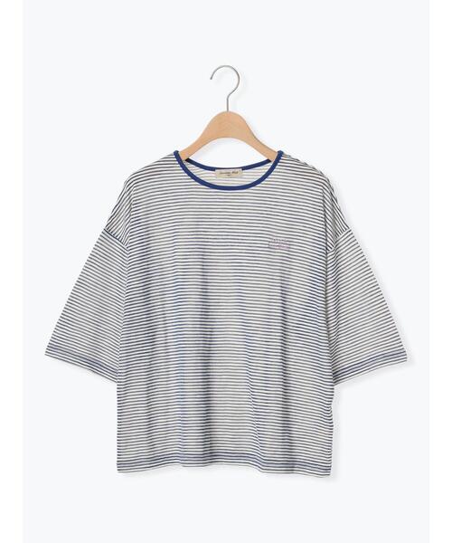 Samansa Mos2（サマンサ モスモス）の「ロゴ刺繍シアーボーダーTシャツ（Tシャツ/カットソー・レディース・グリーン/ブルー/ピンク/キナリ・F）」の16枚目の写真