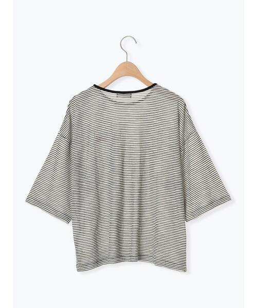 Samansa Mos2（サマンサ モスモス）の「ロゴ刺繍シアーボーダーTシャツ（Tシャツ/カットソー・レディース・グリーン/ブルー/ピンク/キナリ・F）」の6枚目の写真