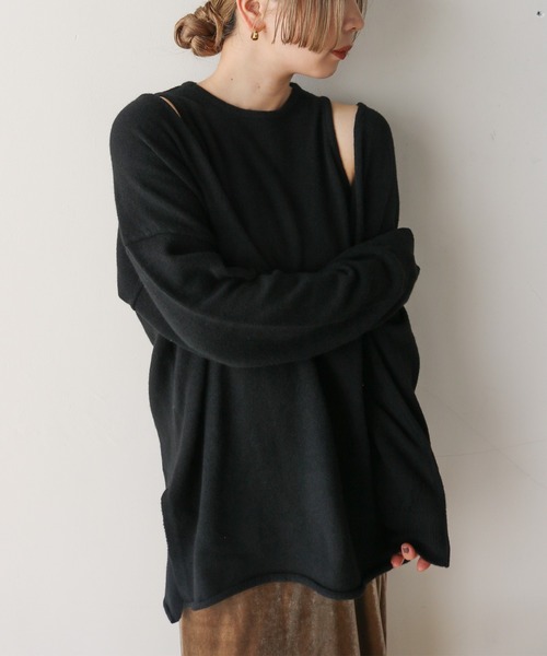 select MOCA by son(セレクトモカバイソン)の「【洗える】レイヤードディープVネックルーズニットセット(ニット/セーター・レディース・アイボリー/ブラック/グレー・FREE)」の21枚目の写真