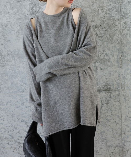 セール】【洗える】レイヤードディープVネックルーズニットセット